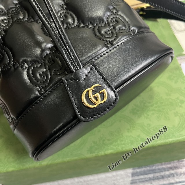 Gucci官網新款壓花全皮肩背女包 古馳GG matelassé皮革迷你水桶包728231 gqy4607